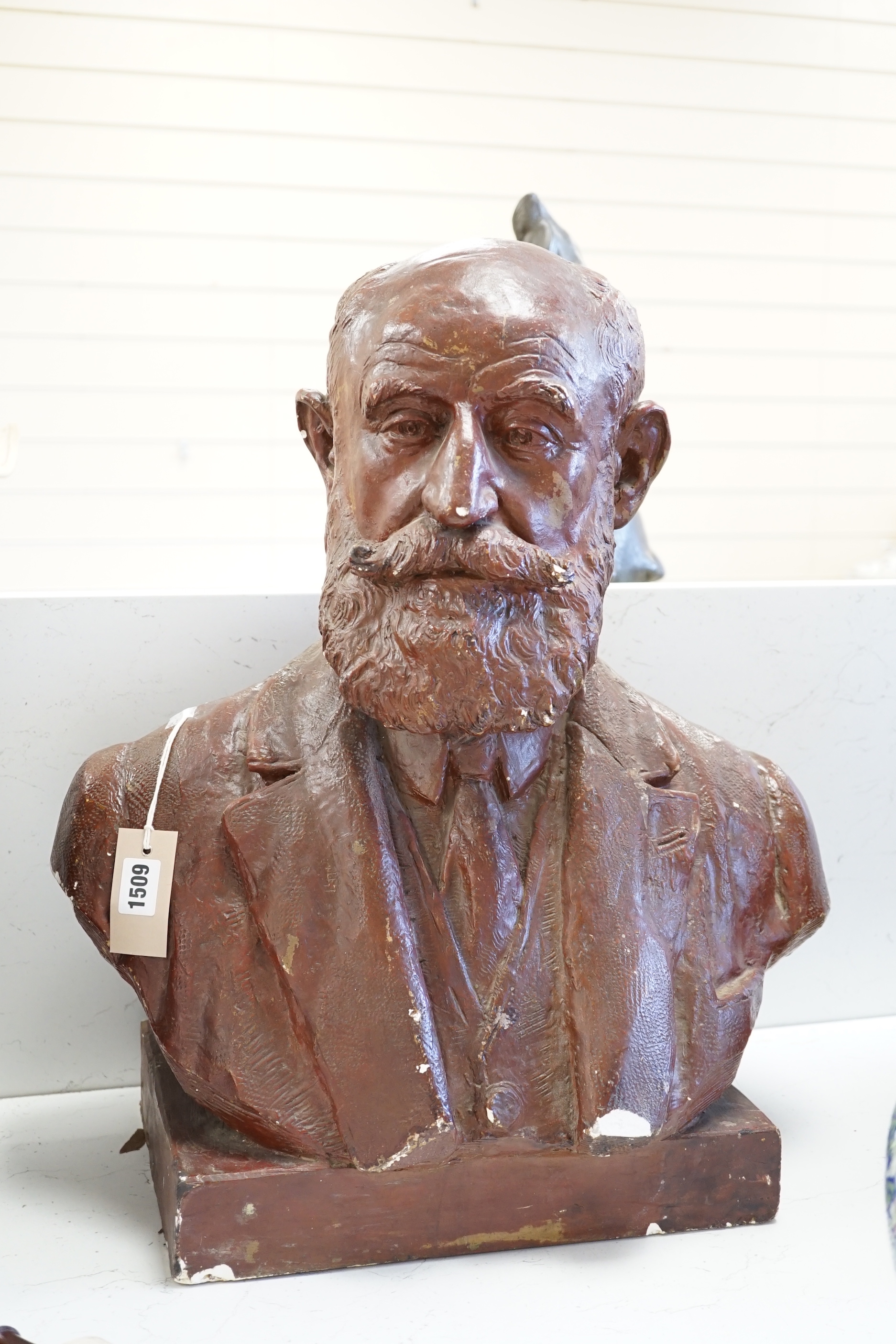 'Lavaysse' - A painted plaster bust of a gentleman, 56cm high